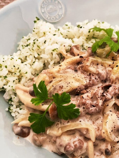 牛肉ときのこのクリーム煮♡バターライスで-レシピのメイン写真