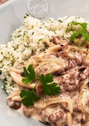 牛肉ときのこのクリーム煮♡バターライスで-レシピのメイン写真