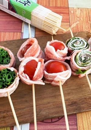 キャンプ飯　豚ばらの串焼き-レシピのメイン写真
