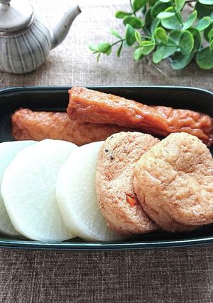 圧力鍋で早煮え大根がんもごぼう天のおでん-レシピのメイン写真