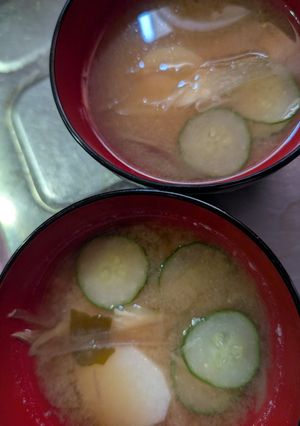 簡単★長芋と胡瓜と茗荷とワカメのお味噌汁-レシピのメイン写真