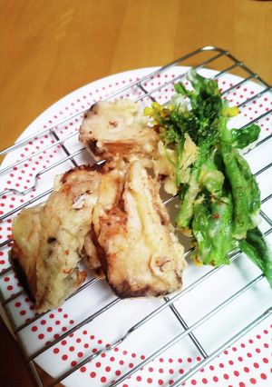 カツオのたたきとアスパラ菜の天ぷら-レシピのメイン写真