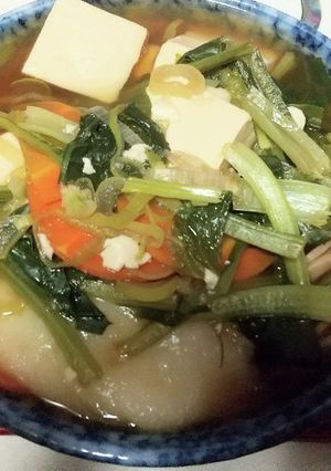 小松菜と人参、木綿豆腐の力そば-レシピのメイン写真