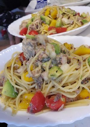 サバ缶と桃で冷製パスタ！-レシピのメイン写真