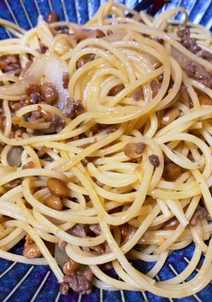 食べるラー油とミンチと納豆のパスタ-レシピのメイン写真
