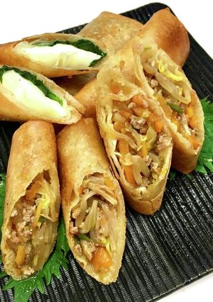 簡単☆豚ひき肉とモヤシの具材たっぷり春巻-レシピのメイン写真