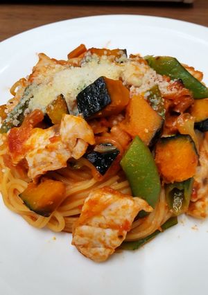 メカジキとかぼちゃのトマトソース生パスタ-レシピのメイン写真