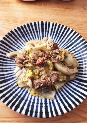 白菜と蓮根とサバ缶の甘辛炒め-レシピのメイン写真