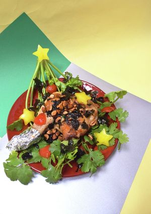 パクチークリスマスツリーソースの鶏もも肉-レシピのメイン写真