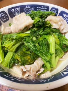 わさび菜と豚バラの炒め-レシピのメイン写真