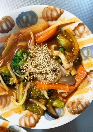 全てレンジ簡単ハンバーグたれ炒味野菜炒め-レシピのメイン写真