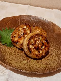 大葉風味のれんこんと鶏ひき肉のはさみ焼き-レシピのメイン写真