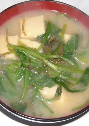 もずく＆ほうれん草＆高野豆腐の味噌汁-レシピのメイン写真