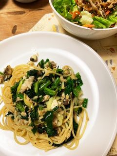 ちぢみほうれん草と焼き鯖のパスタ-レシピのメイン写真