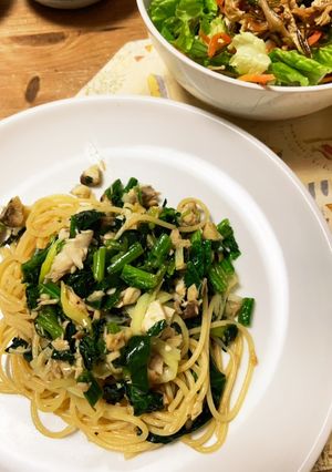 ちぢみほうれん草と焼き鯖のパスタ-レシピのメイン写真