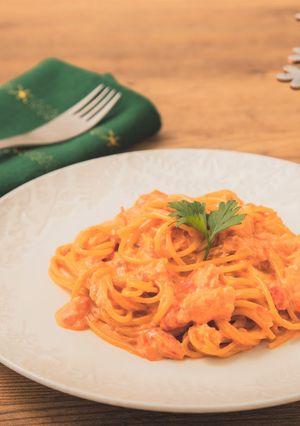 カニ缶でカニのトマトクリームパスタ-レシピのメイン写真
