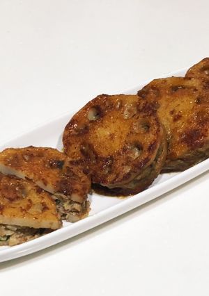 大葉香る【蓮根のひき肉はさみ焼き】-レシピのメイン写真
