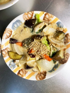 根菜茄子豆乳味噌スープ炒味温野菜サラダ-レシピのメイン写真