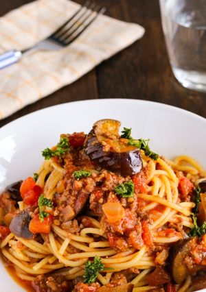 ナスとひき肉のコク旨トマトソースパスタ-レシピのメイン写真