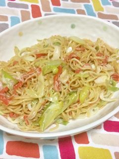 超簡単☆マヨ旨ねぎカニカマ焼きそば♪♪♪-レシピのメイン写真