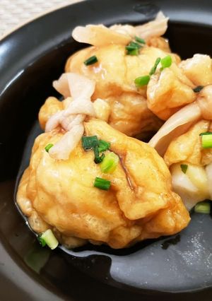 三つ葉香る♡餡かけ鶏モモ・銀杏入り餅巾着-レシピのメイン写真