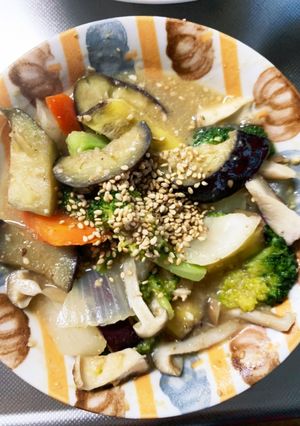 根菜茄子肉なし飯泥棒味噌炒味温野菜サラダ-レシピのメイン写真