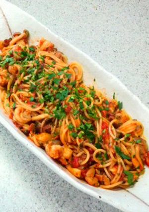 海老としめじとベーコンのポモドーロパスタ-レシピのメイン写真