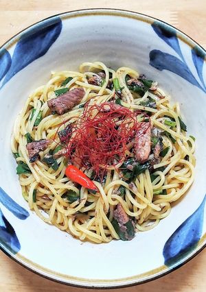 味つきイワシ缶とニラの和風パスタ◎簡単-レシピのメイン写真