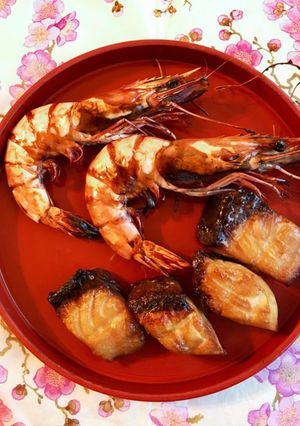 CAで御節　鰤と海老の照り焼き-レシピのメイン写真