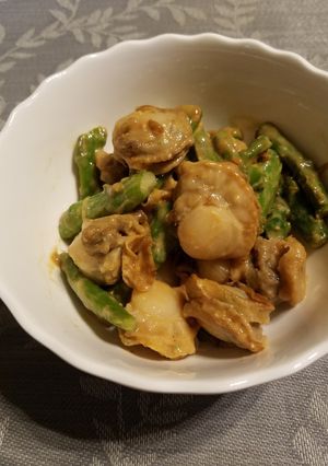 アスパラとベビーほたてのオイマヨ炒め-レシピのメイン写真