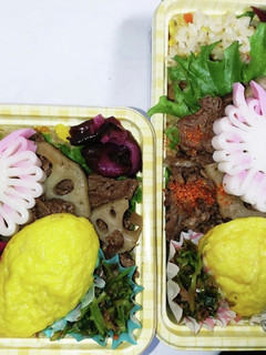 【夫婦弁当200】牛肉蓮根と菜花胡麻和え-レシピのメイン写真