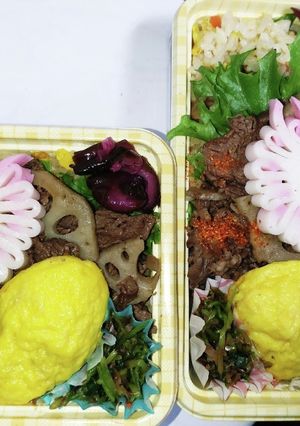 【夫婦弁当200】牛肉蓮根と菜花胡麻和え-レシピのメイン写真