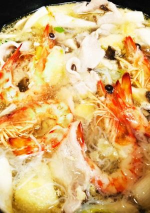 ポン酢で食べる、車えびと豚の水炊き-レシピのメイン写真