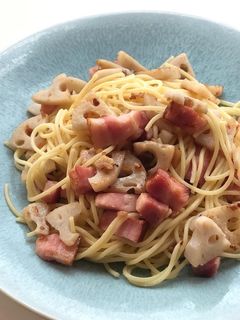 ベーコンブロックとレンコンの和風パスタ-レシピのメイン写真