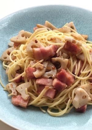 ベーコンブロックとレンコンの和風パスタ-レシピのメイン写真