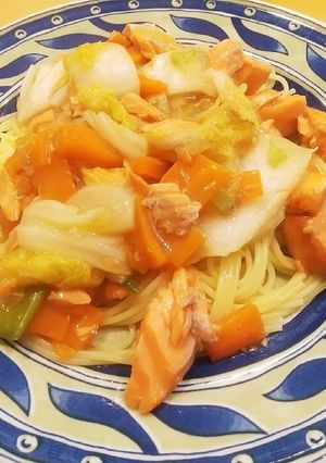 新巻鮭活用 あんかけ鮭パスタ-レシピのメイン写真