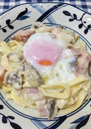 味付け不要！　半熟卵で簡単カルボナーラ-レシピのメイン写真