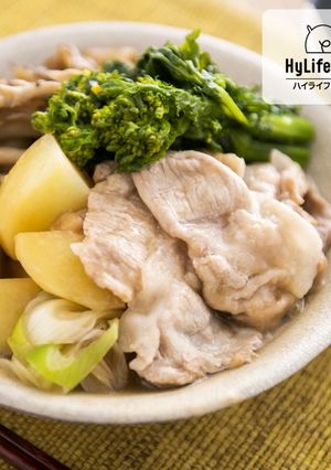 旬で健康！豚肉と新じゃが、菜の花の煮物-レシピのメイン写真