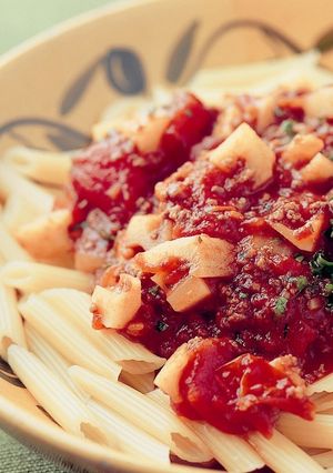 牛肉とれんこんのトマトソースペンネ-レシピのメイン写真