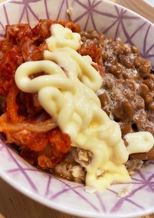 オートミール　納豆キムチ丼　ダイエット-レシピのメイン写真