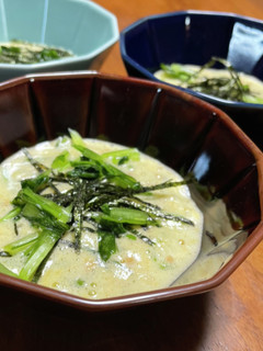 ふわとろ歯応え★納豆長芋京菜で卵黄和え-レシピのメイン写真