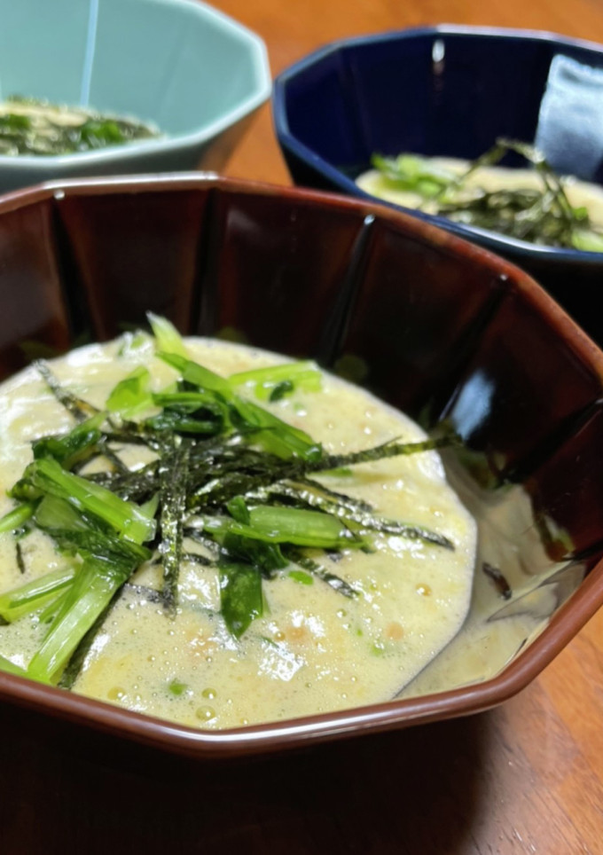 ふわとろ歯応え★納豆長芋京菜で卵黄和え-レシピのメイン写真