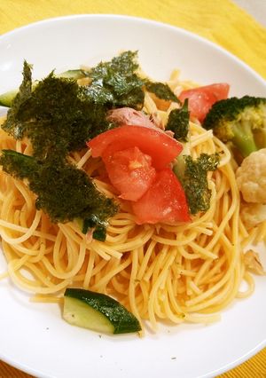 ツナときゅうりとトマトの麺つゆ簡単パスタ-レシピのメイン写真