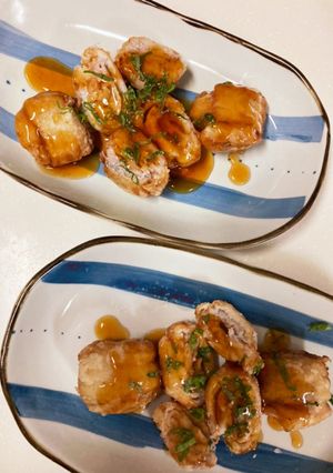 太刀魚と豚バラのグルグル巻酢豚風〜♪-レシピのメイン写真