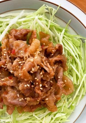 豚こまの辛味噌炒め千切りキャベツ畑♪-レシピのメイン写真