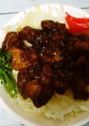 鶏ももカラ揚げソース丼-レシピのメイン写真