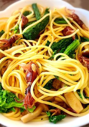 菜の花とホタルイカの生姜焼きパスタ-レシピのメイン写真