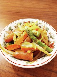 アスパラとソーセージのカレーマヨ炒め☆-レシピのメイン写真