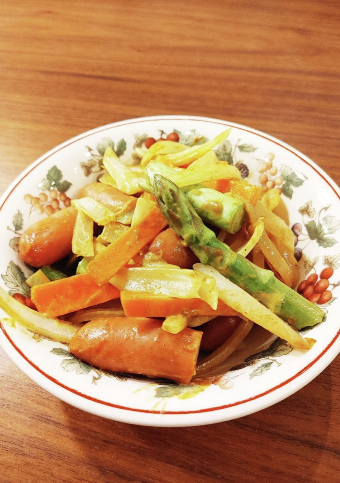 アスパラとソーセージのカレーマヨ炒め☆-レシピのメイン写真