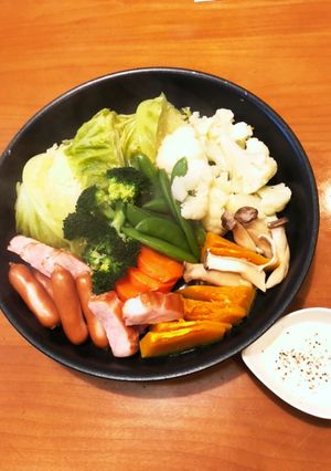 たっぷり温野菜＋　フライパンで蒸すだけ♡-レシピのメイン写真
